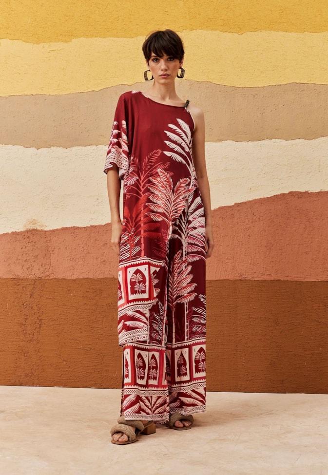 Calça Pantalona Fendas Laterais Estampada Zapata