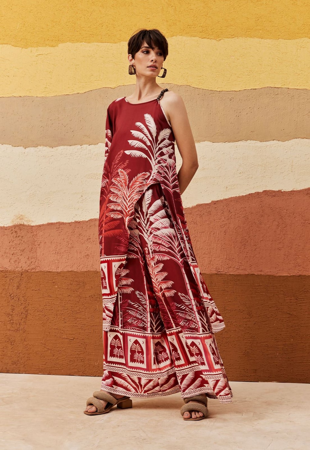 Calça Pantalona Fendas Laterais Estampada Zapata