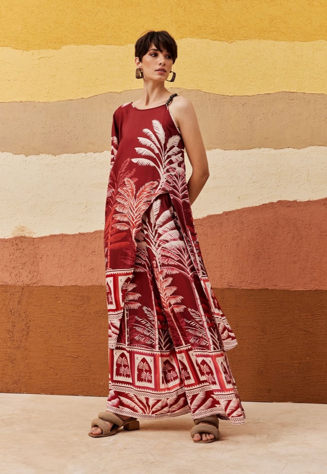 Calça Pantalona Fendas Laterais Estampada Zapata