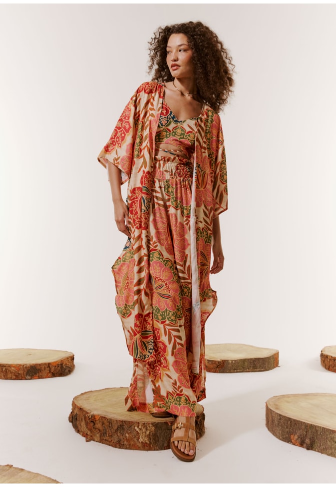 Calça Pantalona Lastex Estampada Bohemia