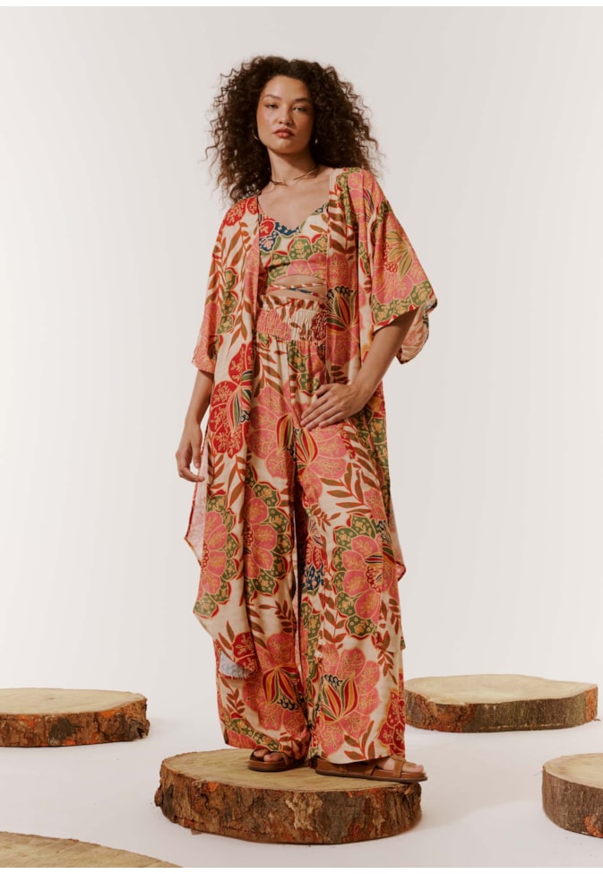 Calça Pantalona Lastex Estampada Bohemia