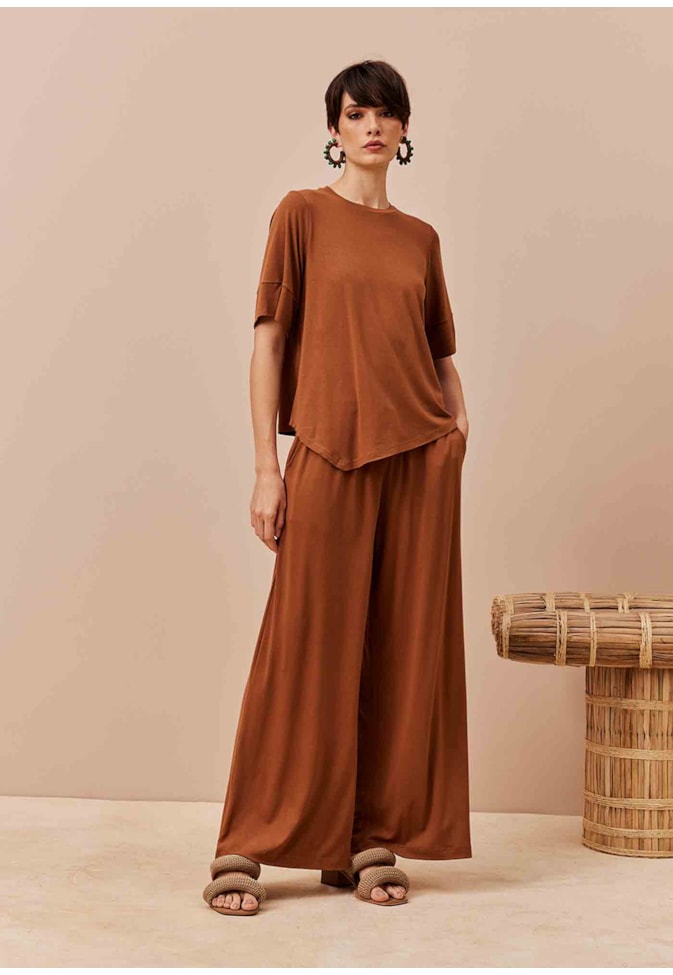 Calça Pantalona Malha Lisa