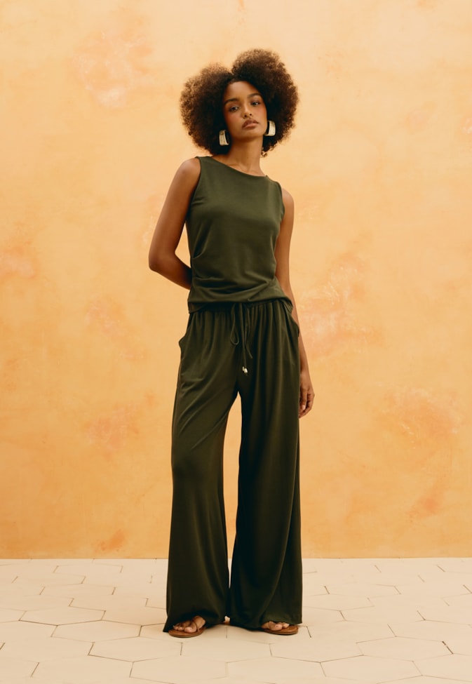 Calça Pantalona Malha Lisa