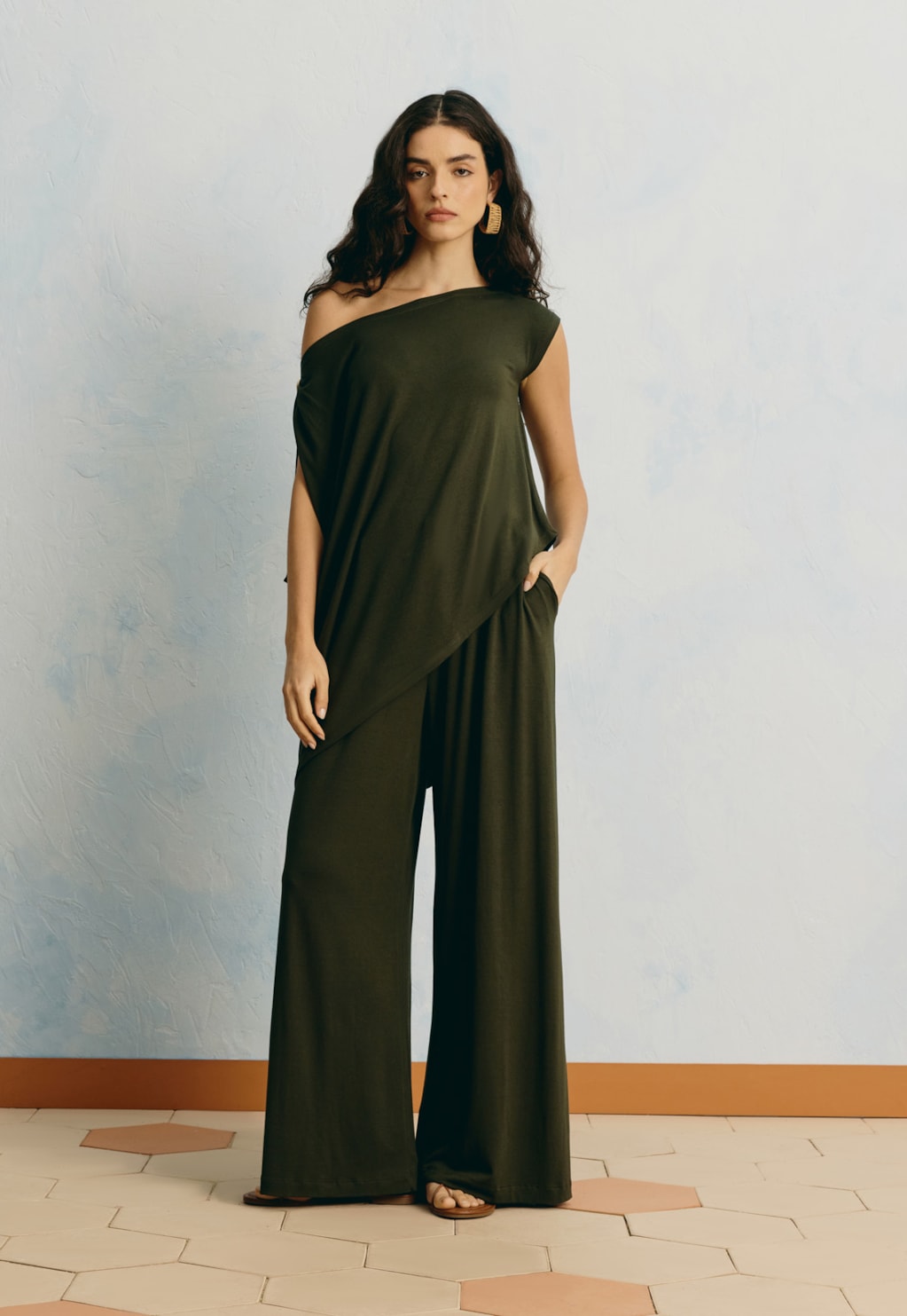 Calça Pantalona Malha Lisa