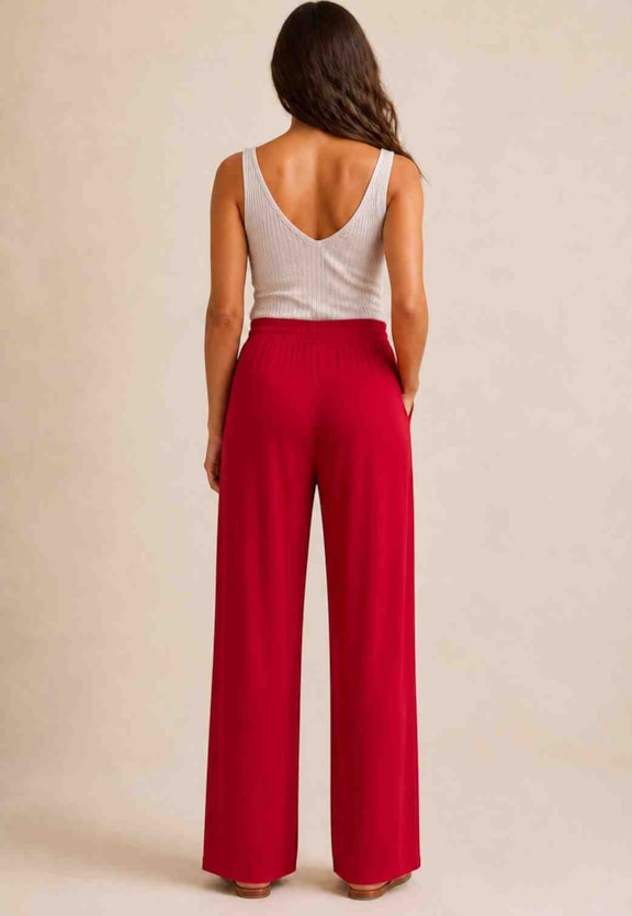 Calça Pantalona Malha Lisa Vista Traseira