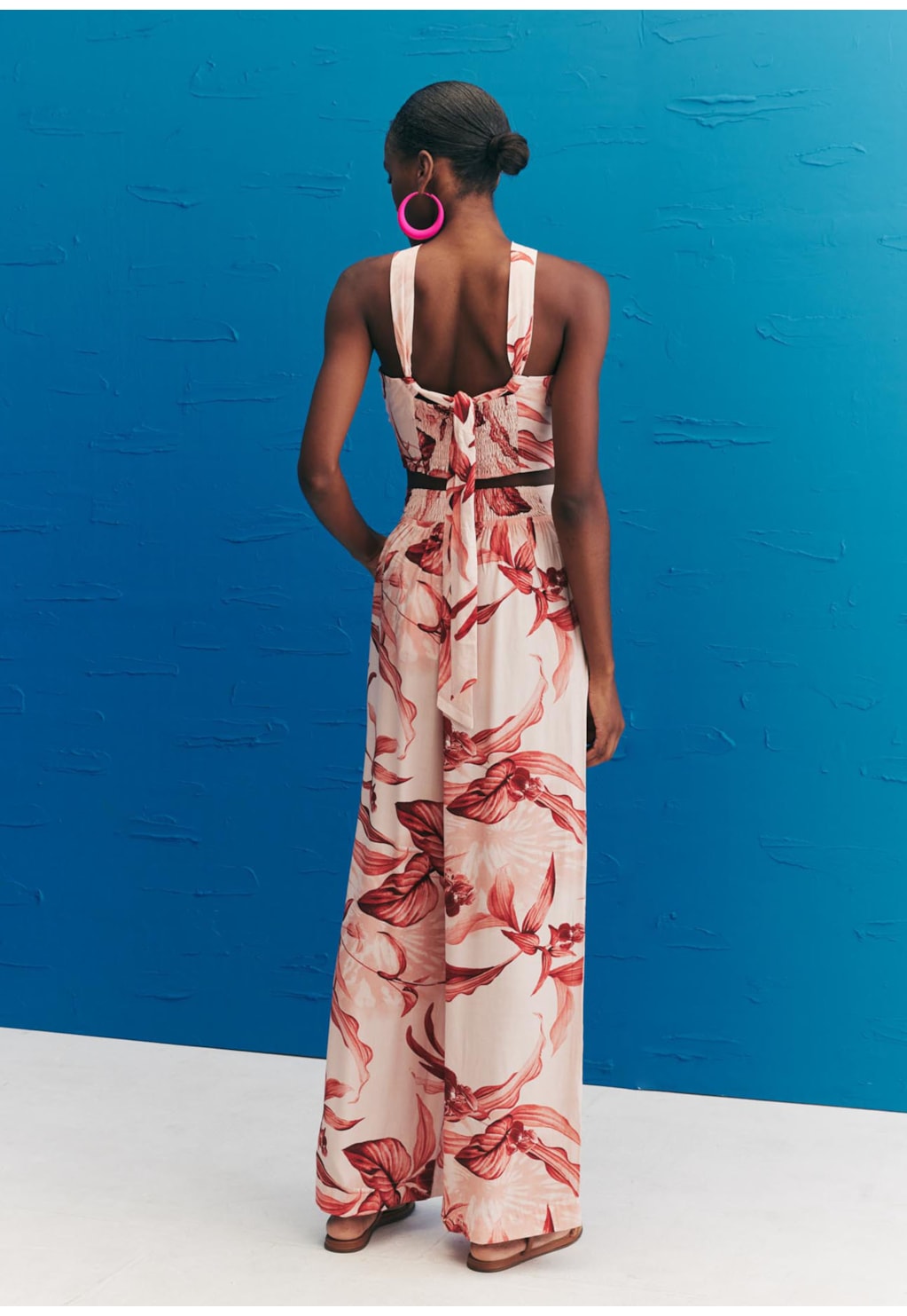 Calça Pantalona Pala Lastéx Estampa Las Orquídeas