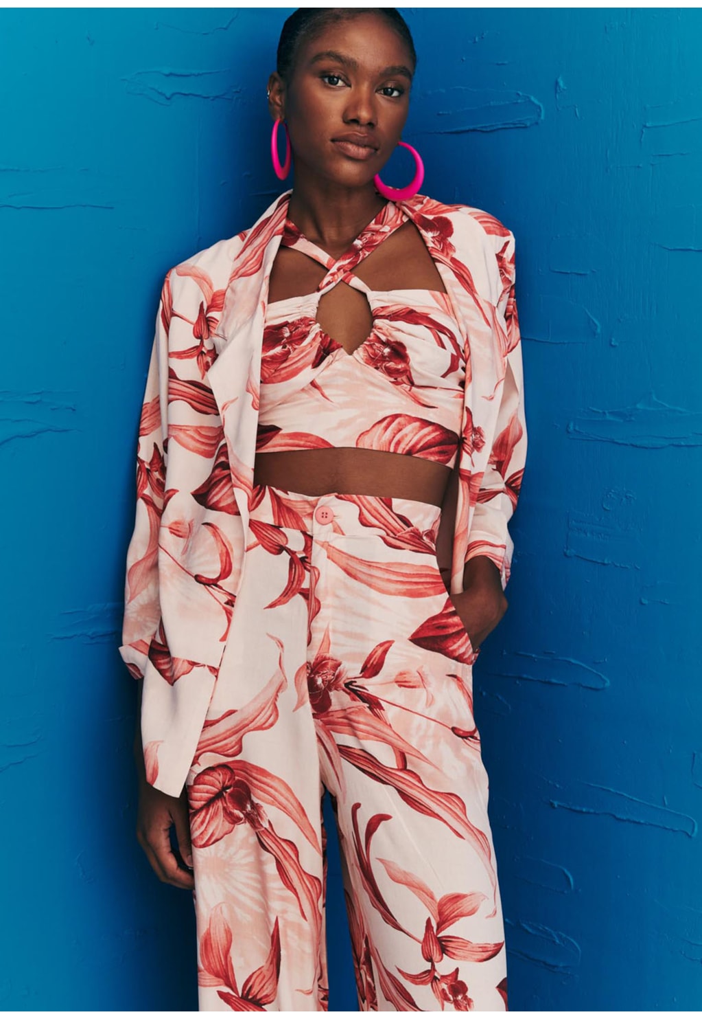 Calça Pantalona Pala Lastéx Estampa Las Orquídeas