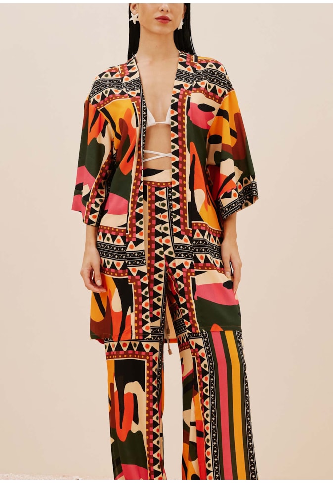 Calça Pantalona Pala Reta Estampada Araruta