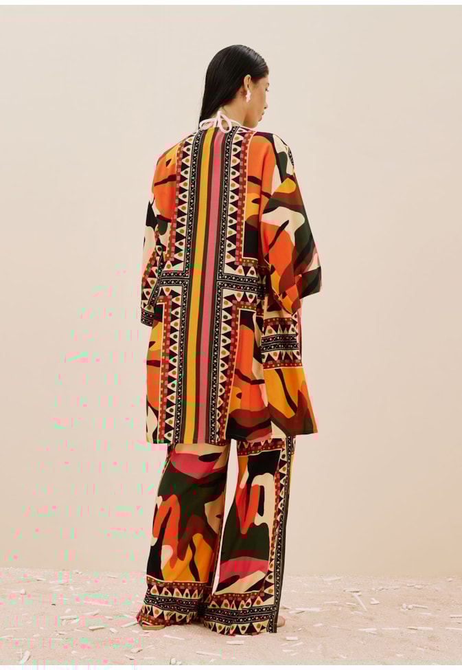 Calça Pantalona Pala Reta Estampada Araruta