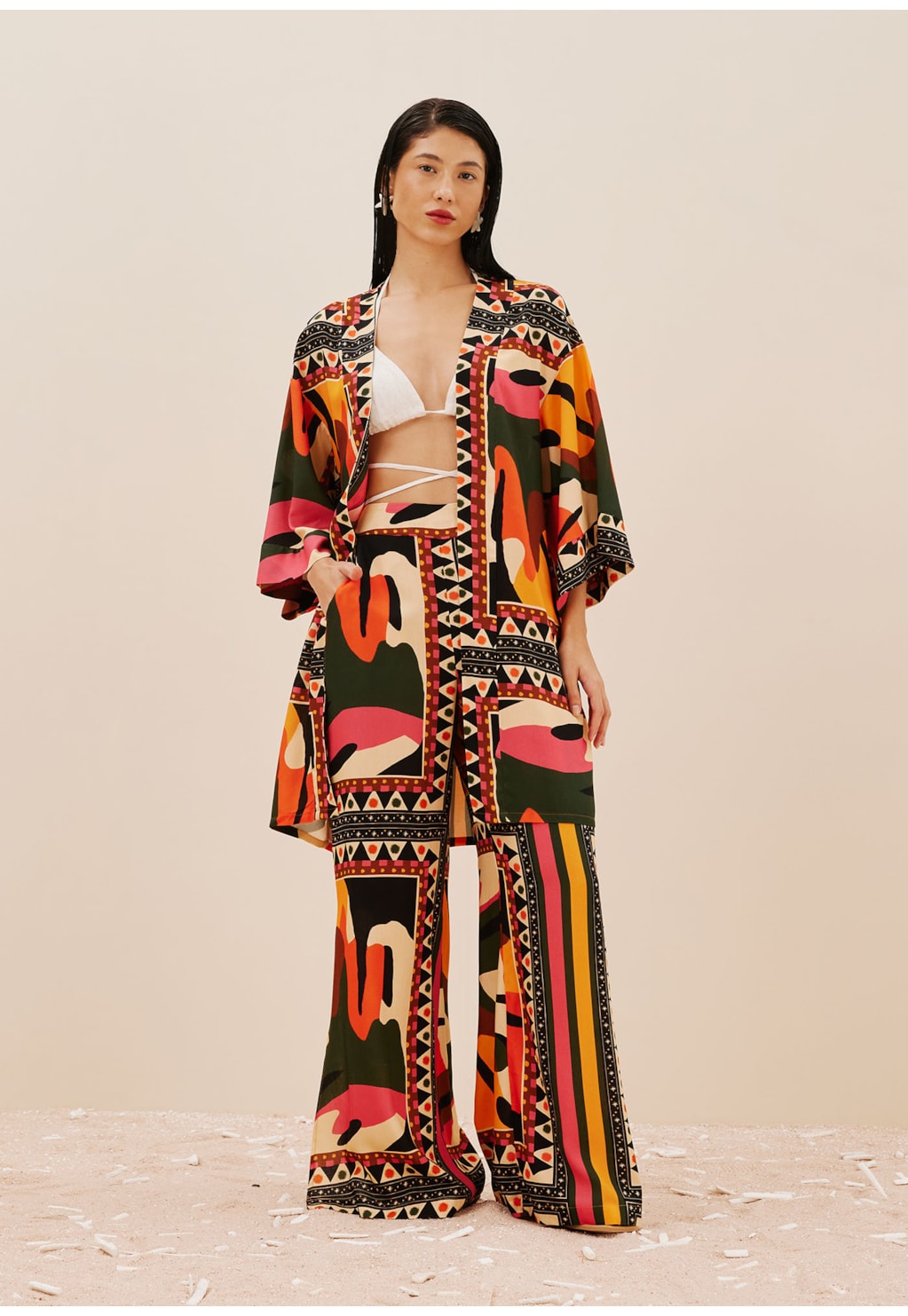 Calça Pantalona Pala Reta Estampada Araruta