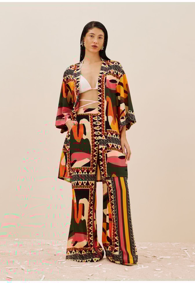 Calça Pantalona Pala Reta Estampada Araruta