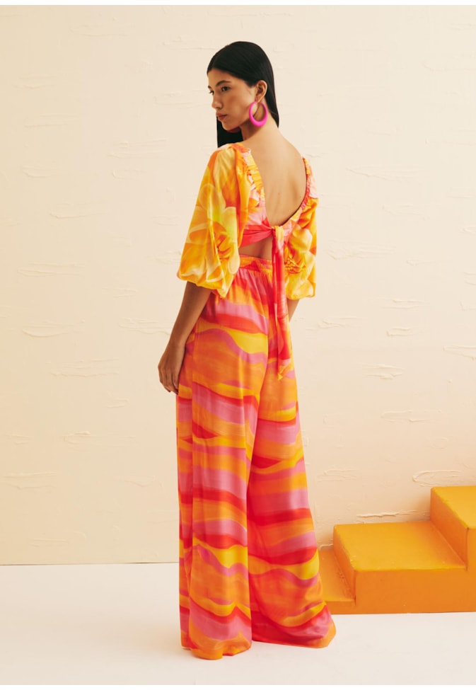 Calça Pantalona Ponteira Estampada Jujuy