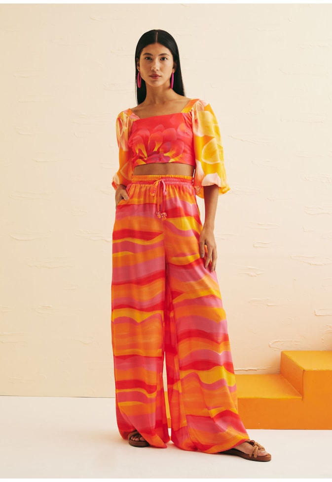 Calça Pantalona Ponteira Estampada Jujuy