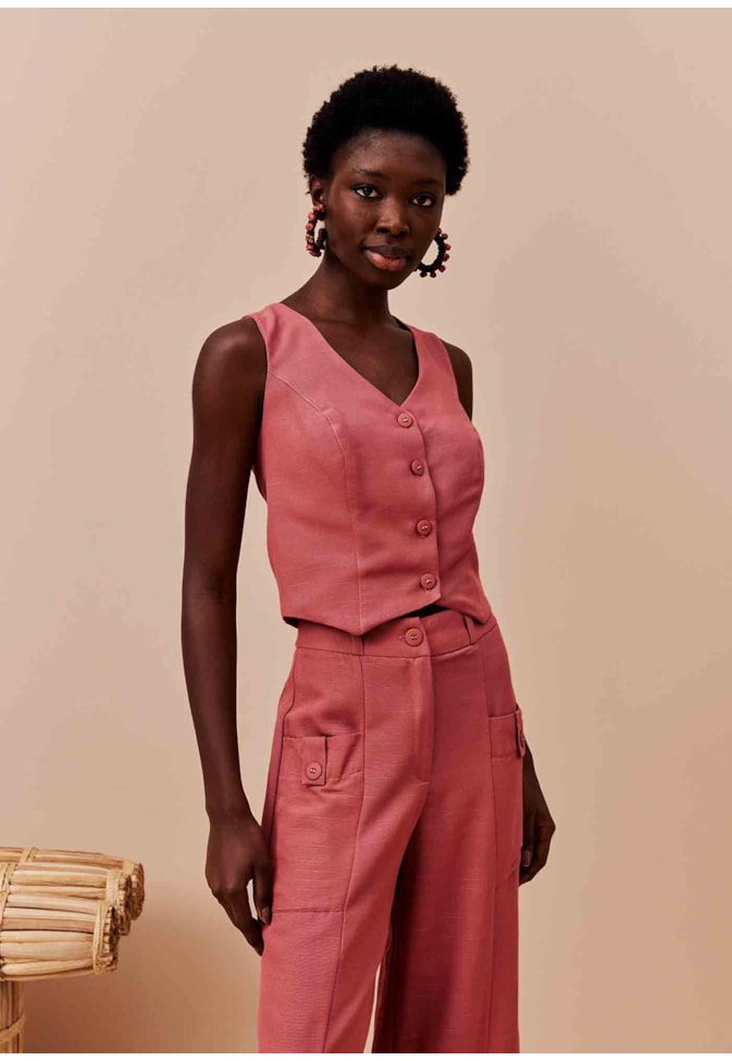 Calça Pantalona Recorte Frontal