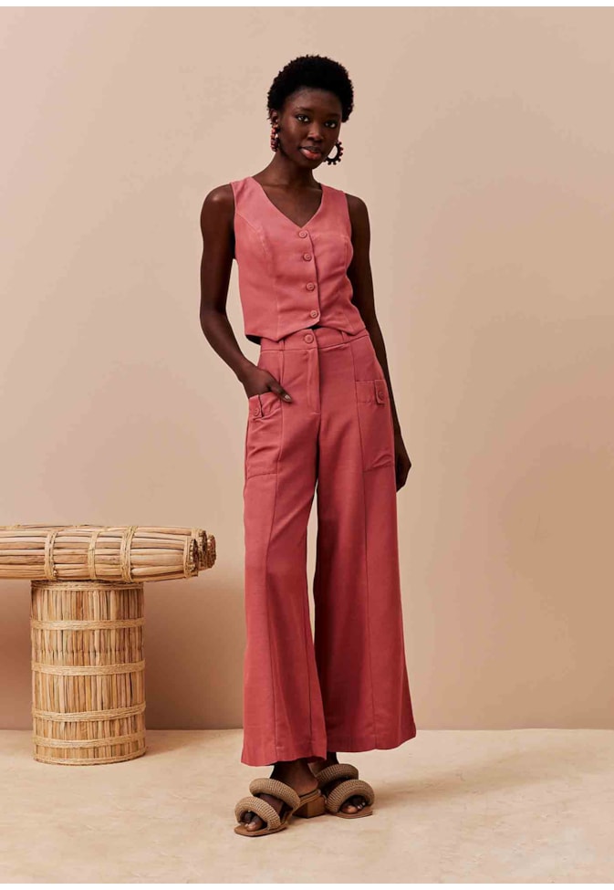 Calça Pantalona Recorte Frontal