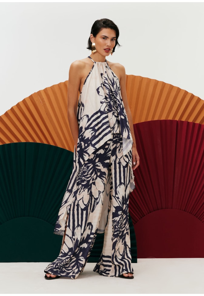 Calça Pantalona Regular Estampada Bolero