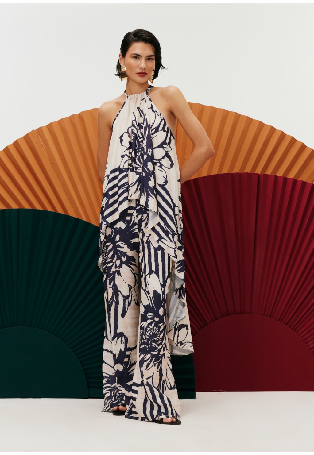 Calça Pantalona Regular Estampada Bolero