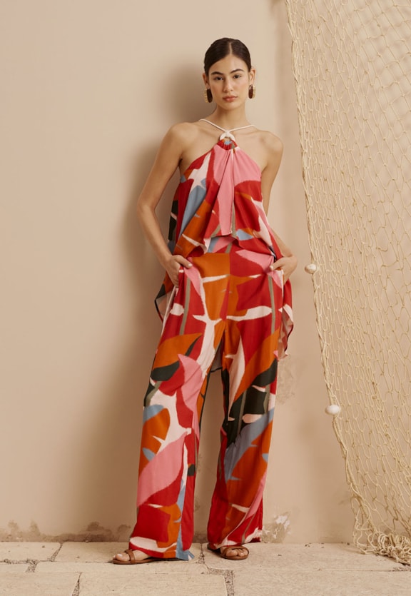 Calça Pantalona Regular Estampada Igapo Vista Frontal