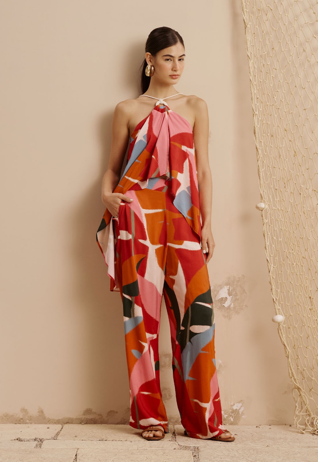 Calça Pantalona Regular Estampada Igapo