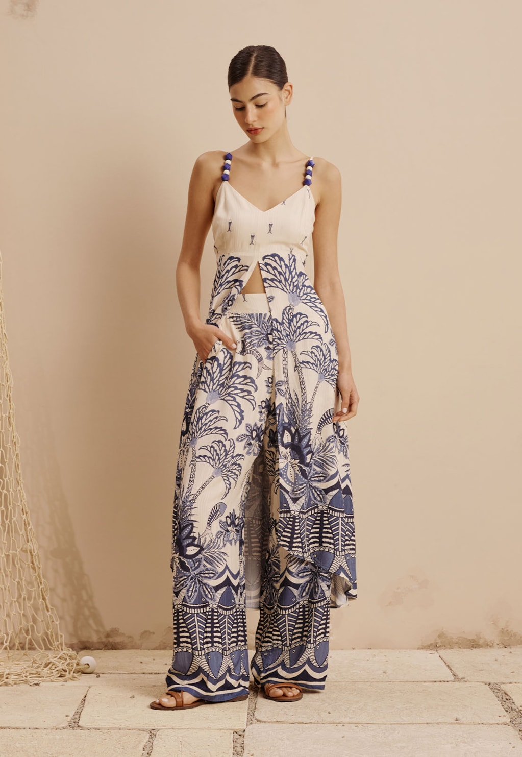 Calça Pantalona Regular Estampada Pedra dos Peixes