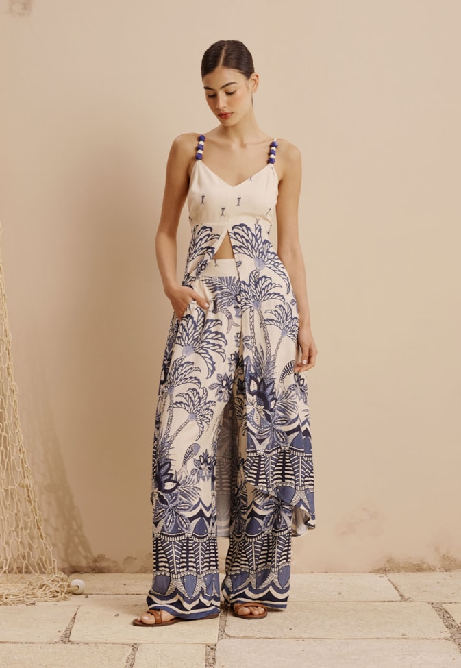 Calça Pantalona Regular Estampada Pedra dos Peixes