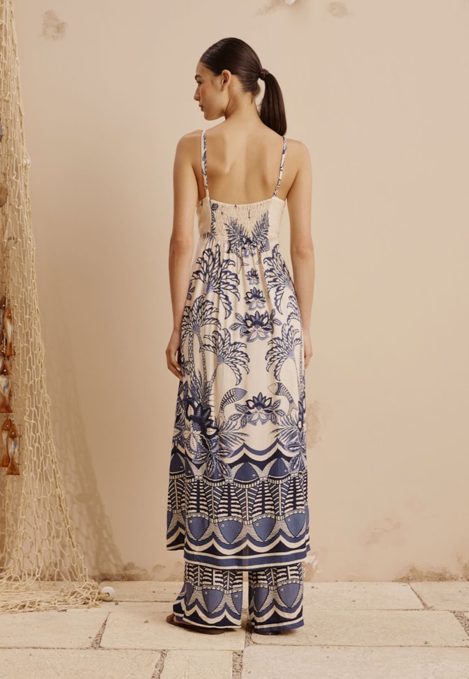 Calça Pantalona Regular Estampada Pedra dos Peixes