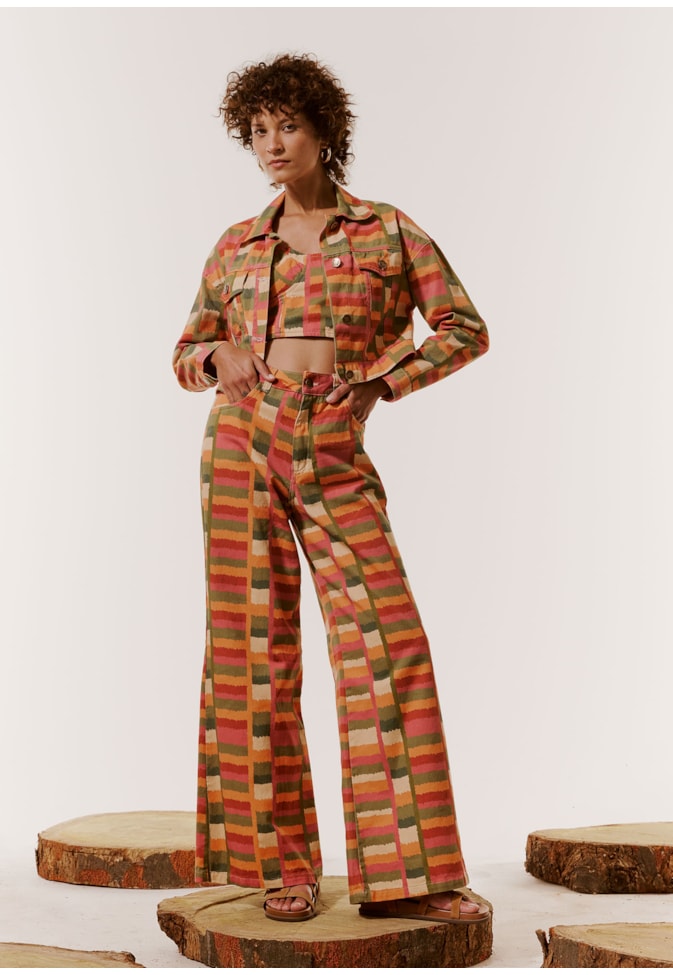 Calça Pantalona Sarja Estampada Ciranda