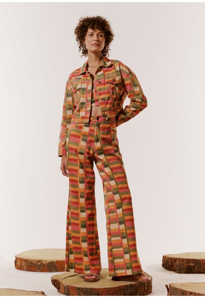 Calça Pantalona Sarja Estampada Ciranda