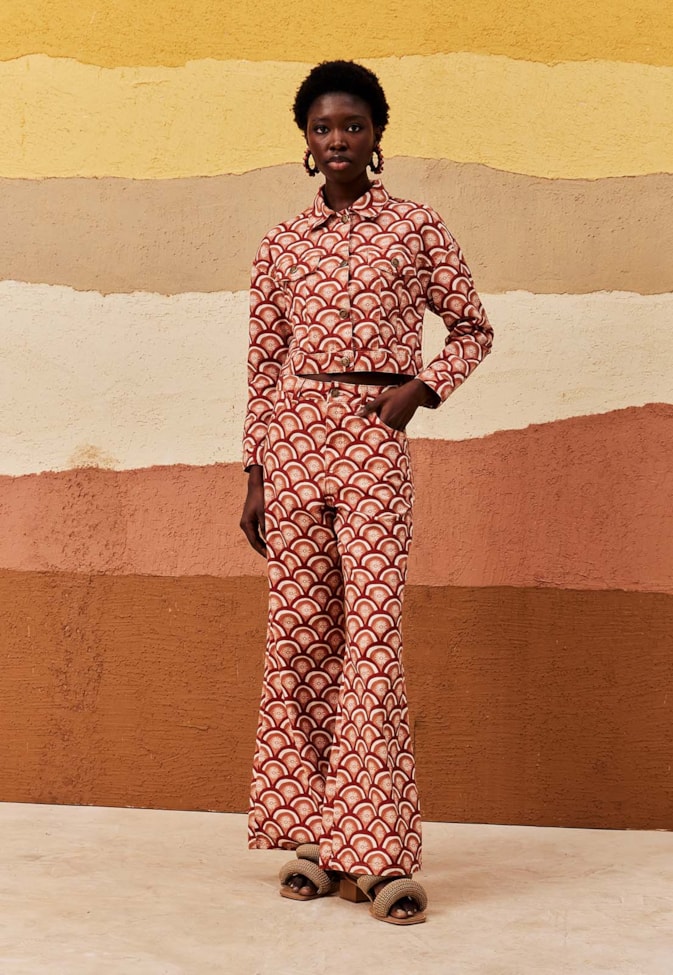 Calça Pantalona Sarja Estampada El Sol