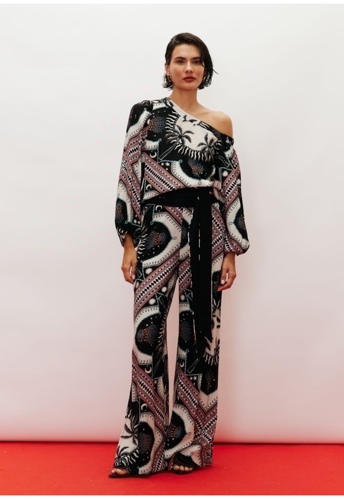 Calça Regular Elástico Costas Estampada Cúmbia