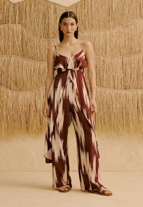 Calça Reta Estampada Amantani Vista Frontal