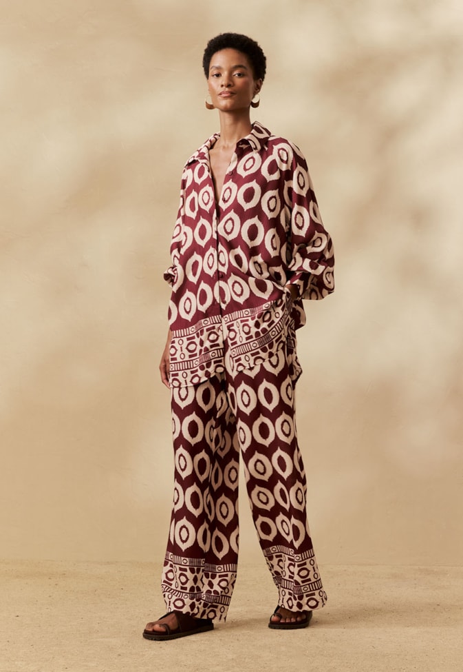 Calça Reta Estampada Cacau Peruano