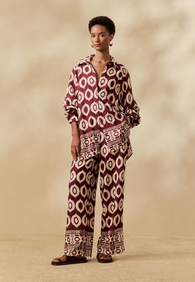 Calça Reta Estampada Cacau Peruano