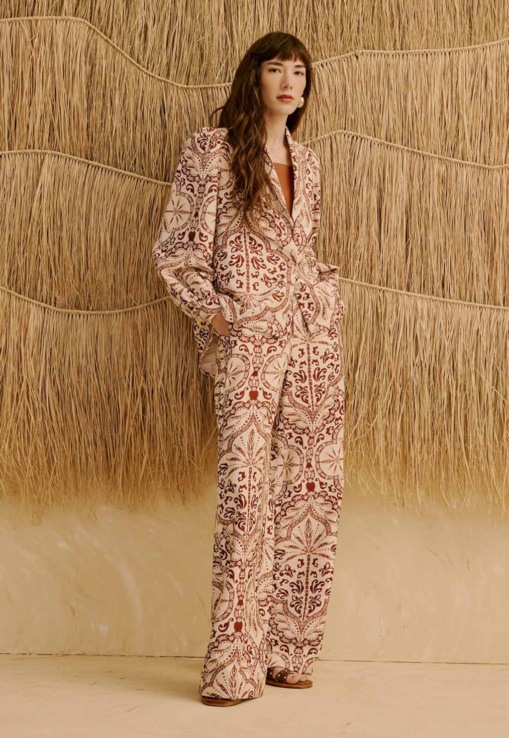 Calça Reta Estampada Palmas Del Sol