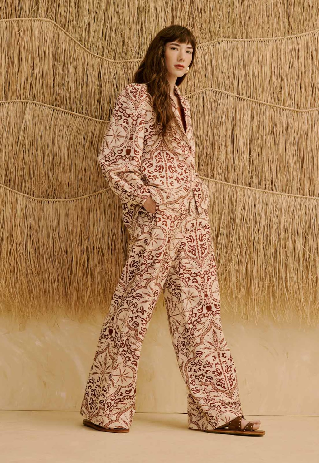 Calça Reta Estampada Palmas Del Sol