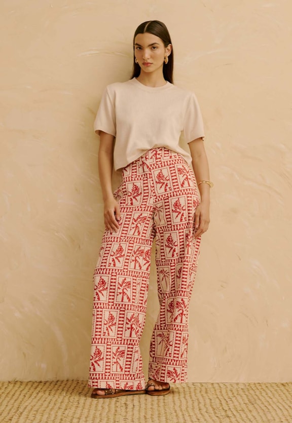 Calça Reta Estampada Yura Vista Frontal
