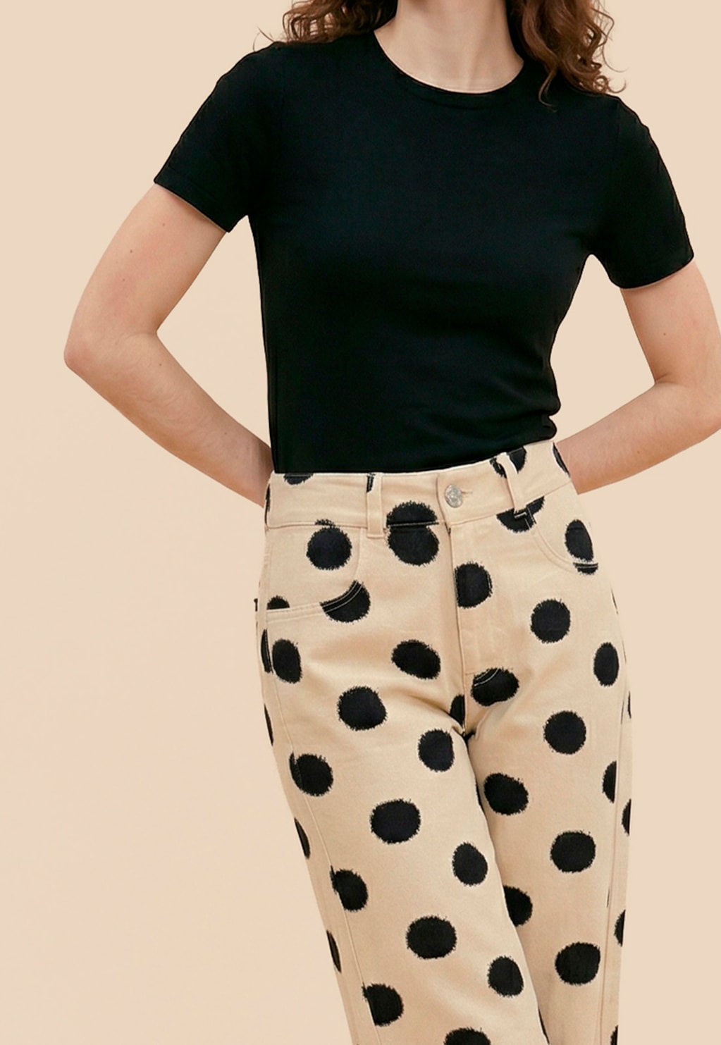 Calça Sarja Flare Estampada Poá Amora 