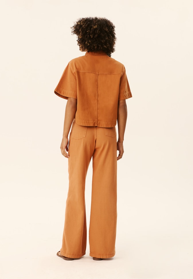 Calça Sarja Wide Leg Recorte