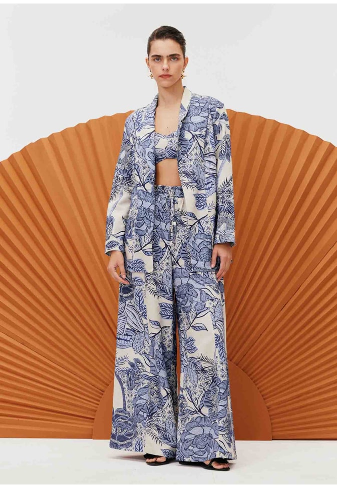 Calça Tecido Bolso Estampada Melodia