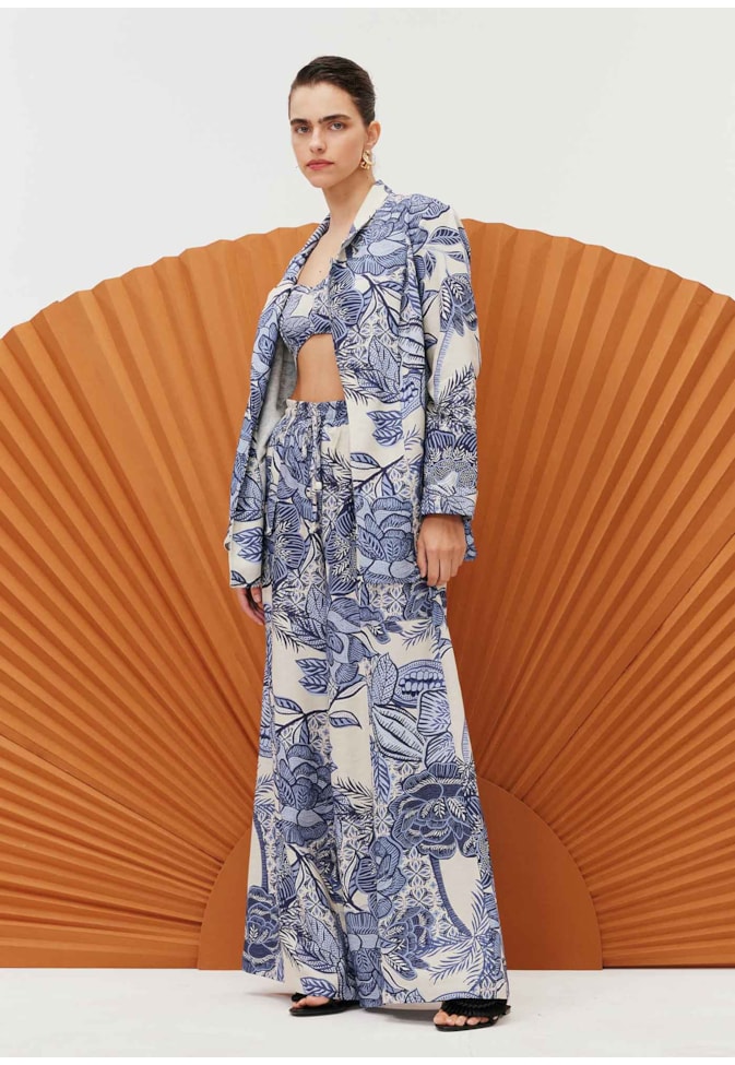 Calça Tecido Bolso Estampada Melodia