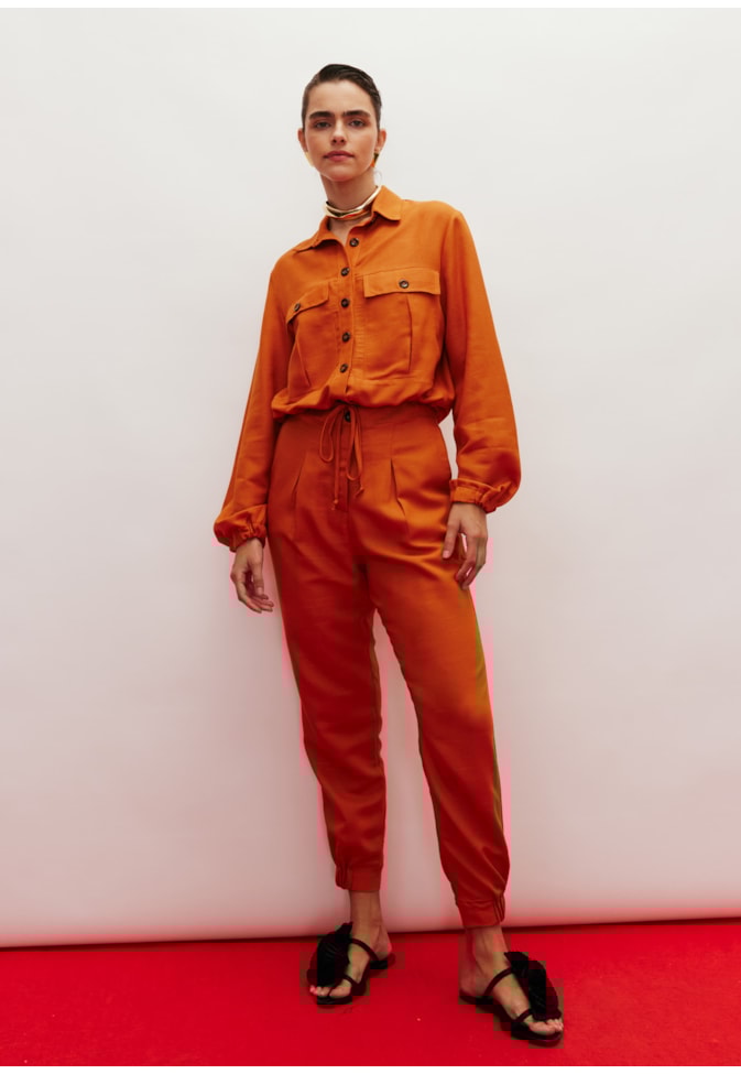 Calça Tecido Detalhe Elástico