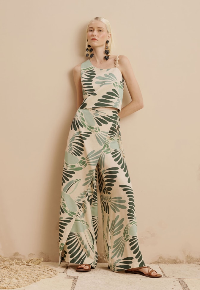 Calça Transpassada Reta Estampada Tucano Toco