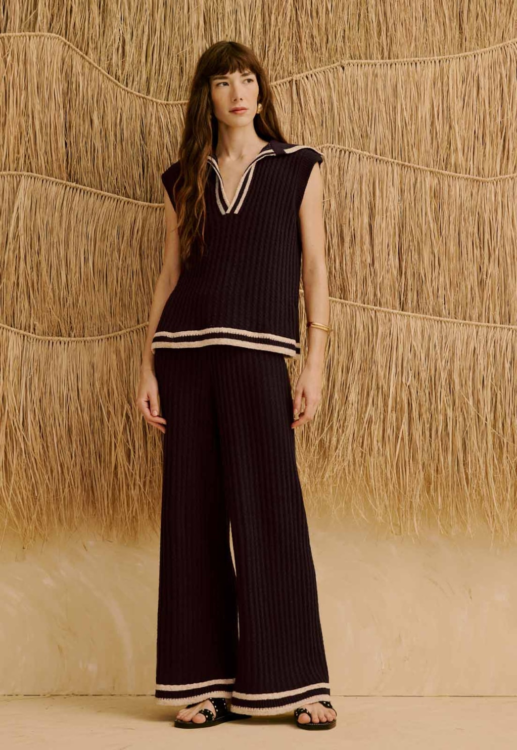 Calça Tricot com Listras na Barra