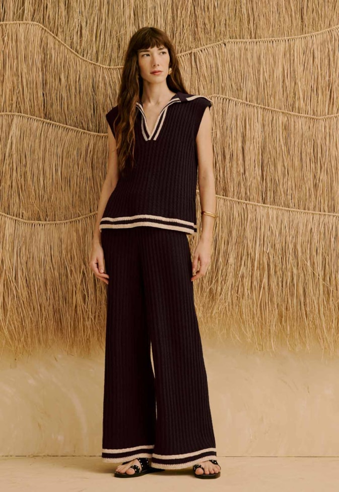 Calça Tricot com Listras na Barra