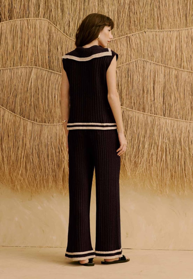 Calça Tricot com Listras na Barra