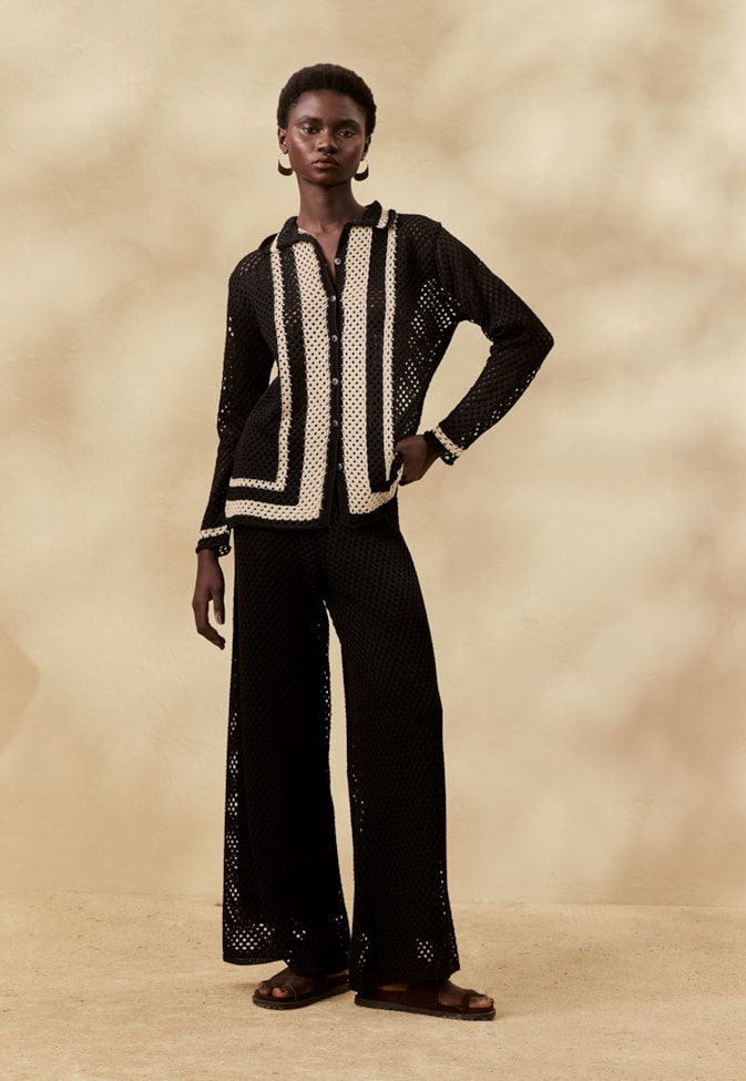 Calça Tricot Vazado Listras