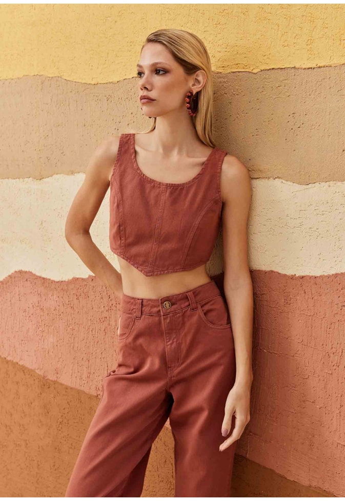 Calça Wide Leg Sarja