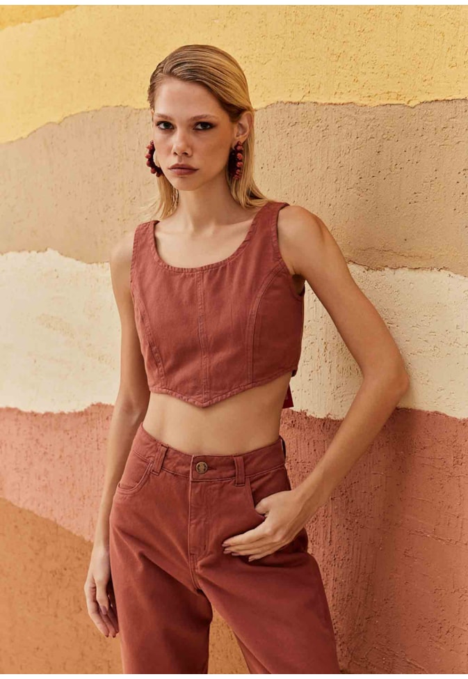 Calça Wide Leg Sarja