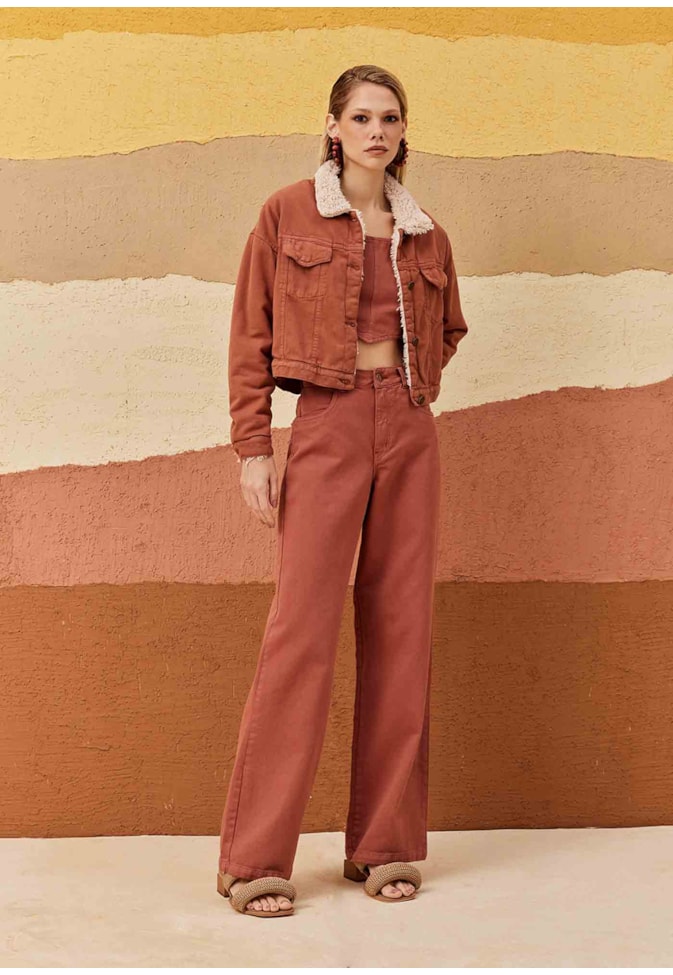 Calça Wide Leg Sarja