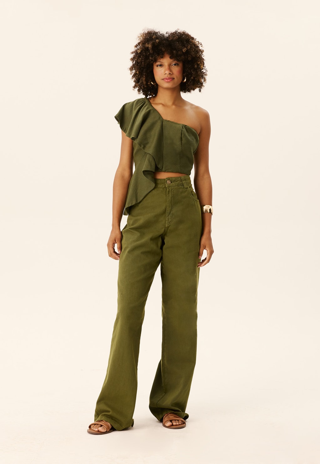 Calça Wide Leg Sarja